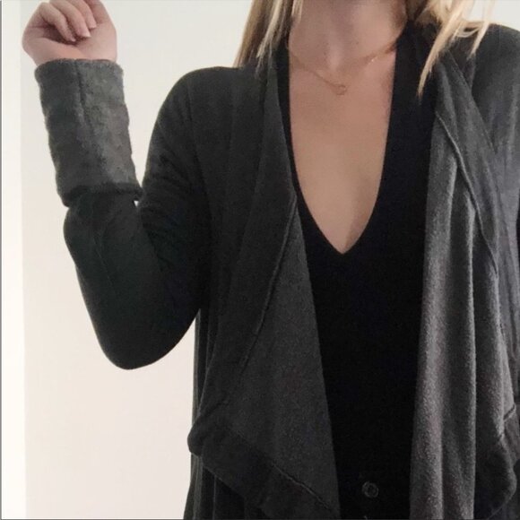 Dolan Drape  front cardigan in cool grey and charcoal pocket waterfall LG - Picture 8 of 16